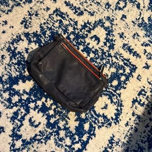 Clare V gosee crossbody bag in Navy Blue with red stitching